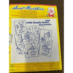Aunt Martha's 3829 Koala Bear Days Week Hot Iron Transfer Embroidery Pattern
